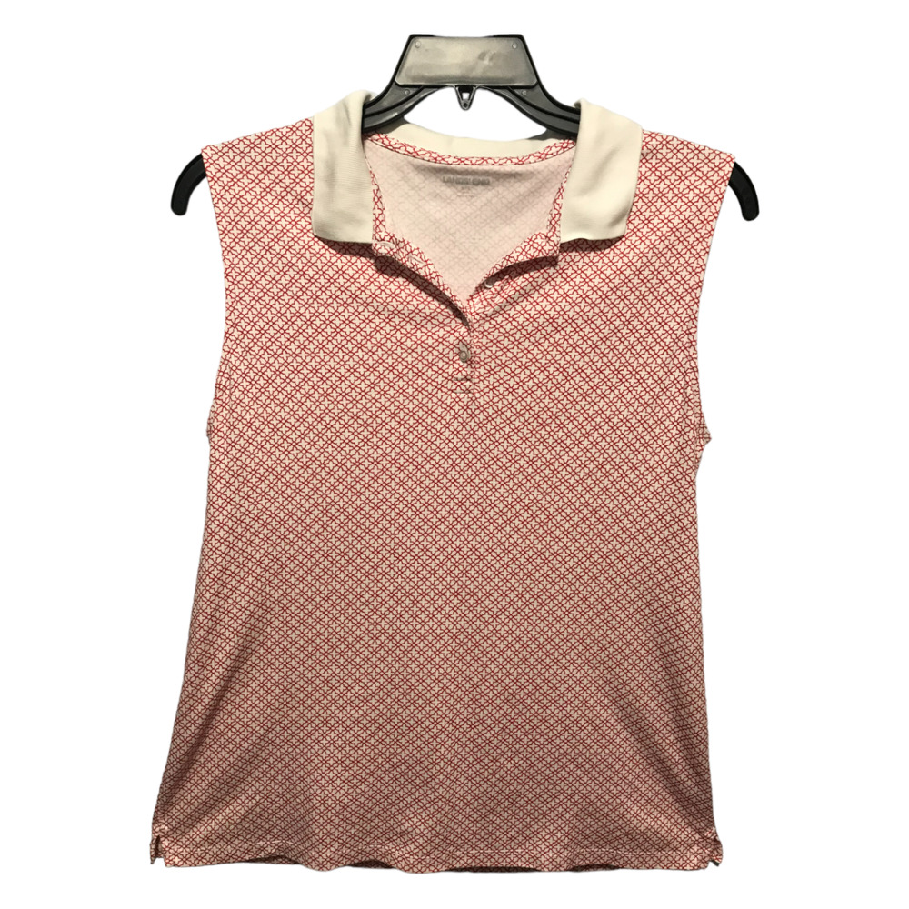 Lands End Womens Size Large White Red Sleeveless Polo Knit Top Shirt Floral